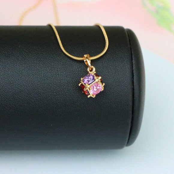 "Cube Design Rose Gold Pendant with Multicolor Stones, XPPT1563 - Picture 4 of 13